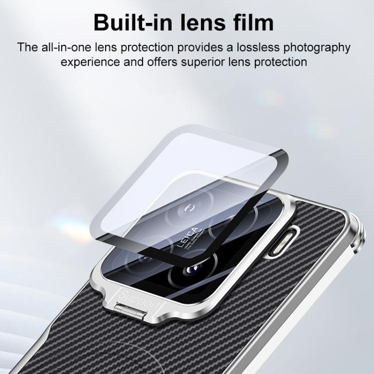 For Xiaomi 15 Carbon Fiber Textured Electroplated Lens Holder Magnetic Phone Case
