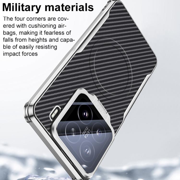For Xiaomi 15 Carbon Fiber Textured Electroplated Lens Holder Magnetic Phone Case