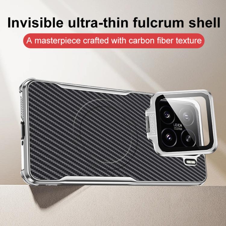 For Xiaomi 15 Pro Carbon Fiber Textured Electroplated Lens Holder Magnetic Phone Case