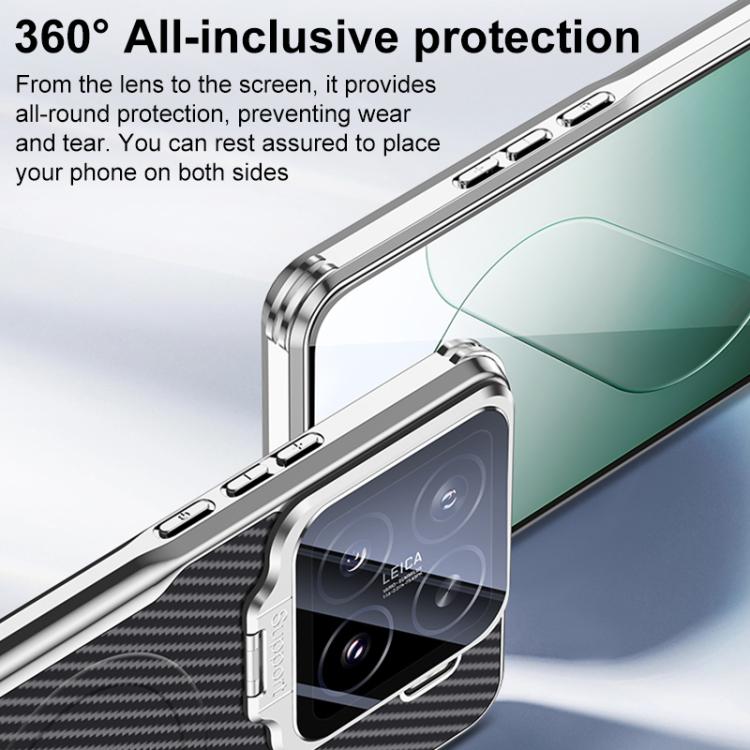 For Xiaomi 15 Pro Carbon Fiber Textured Electroplated Lens Holder Magnetic Phone Case