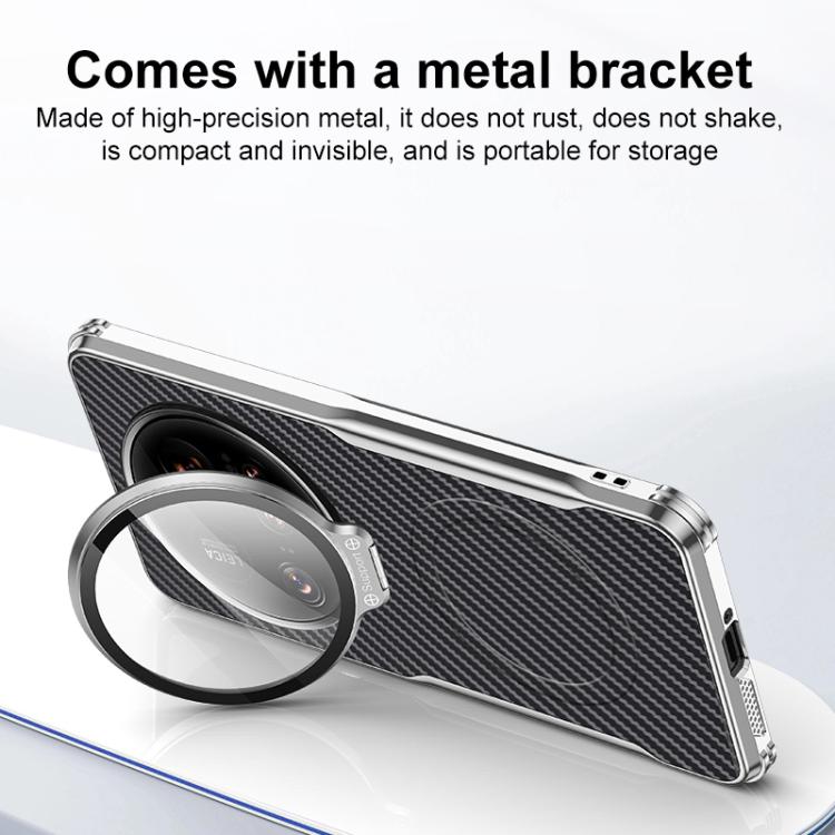 For Xiaomi 15 Ultra Carbon Fiber Textured Electroplated Lens Holder Magnetic Phone Case