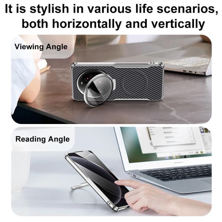 For Xiaomi 15 Ultra Carbon Fiber Textured Electroplated Lens Holder Magnetic Phone Case