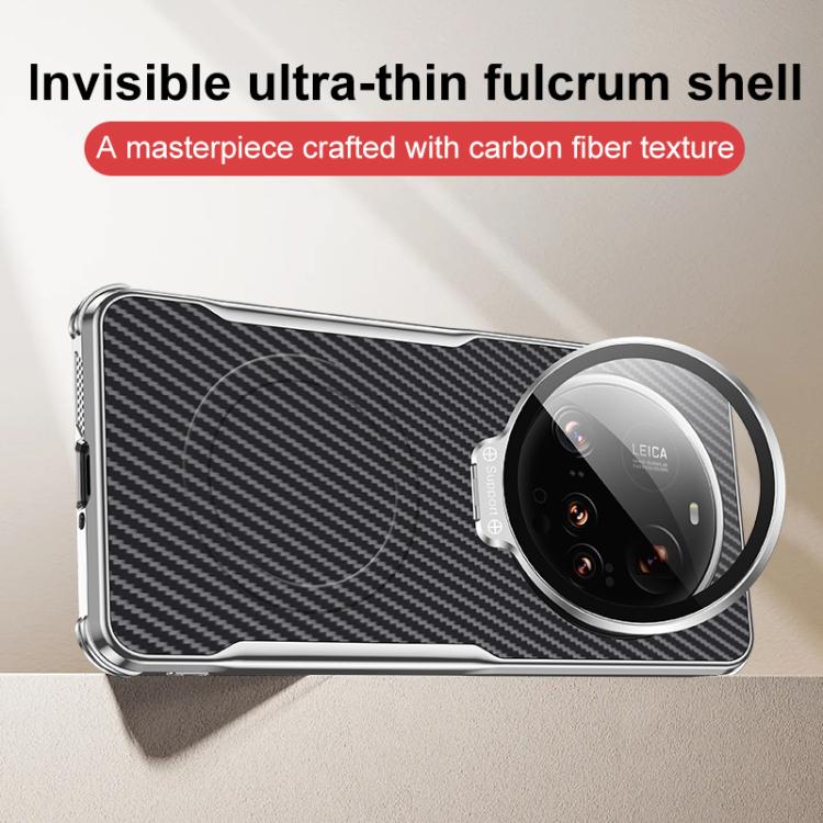 For Xiaomi 15 Ultra Carbon Fiber Textured Electroplated Lens Holder Magnetic Phone Case