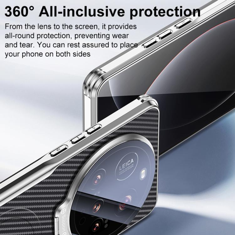 For Xiaomi 15 Ultra Carbon Fiber Textured Electroplated Lens Holder Magnetic Phone Case