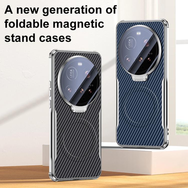 For Xiaomi 15 Ultra Carbon Fiber Textured Electroplated Lens Holder Magnetic Phone Case