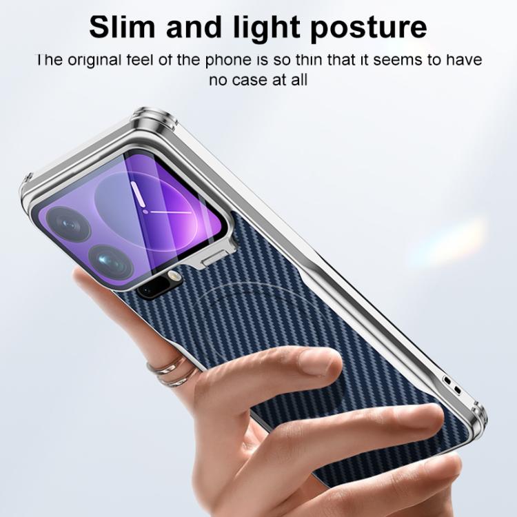 For Xiaomi 17 Pro Max Carbon Fiber Textured Electroplated Lens Holder Magnetic Phone Case