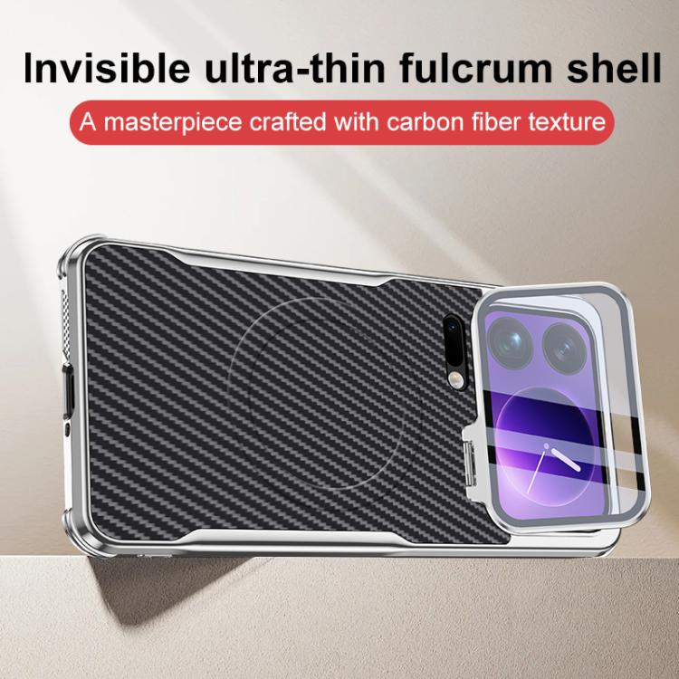 For Xiaomi 17 Pro Max Carbon Fiber Textured Electroplated Lens Holder Magnetic Phone Case