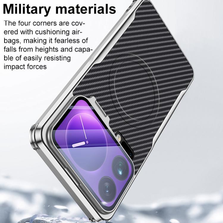 For Xiaomi 17 Pro Max Carbon Fiber Textured Electroplated Lens Holder Magnetic Phone Case
