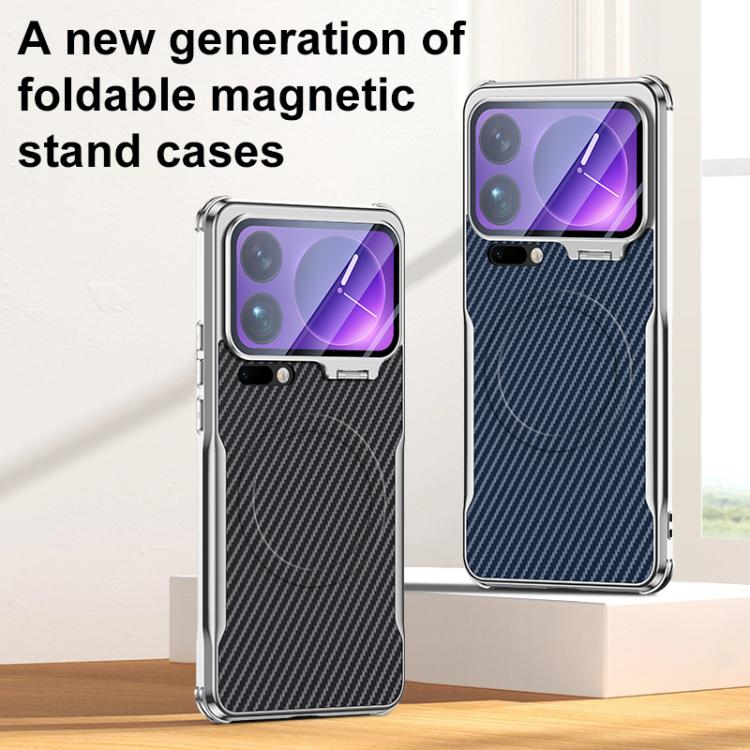 For Xiaomi 17 Pro Max Carbon Fiber Textured Electroplated Lens Holder Magnetic Phone Case