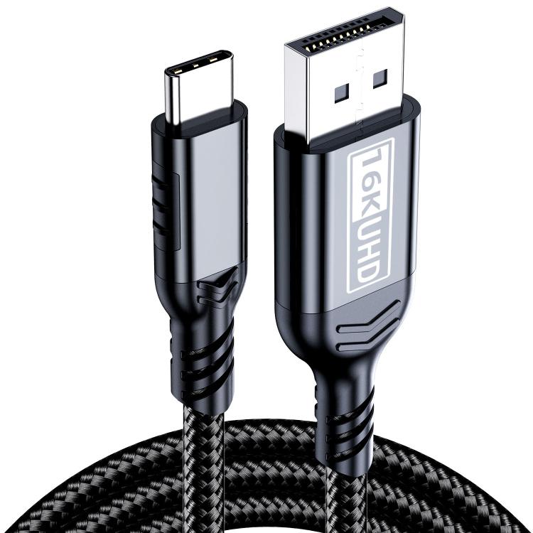WG226 16K Ultra HD Type-C to DP 2.1 Display Cable Thunderbolt Adapter Cable with Logo, Length:1.5m - Black