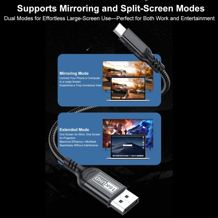 WG226 16K Ultra HD Type-C to DP 2.1 Display Cable Thunderbolt Adapter Cable with Logo, Length:1.5m - Black