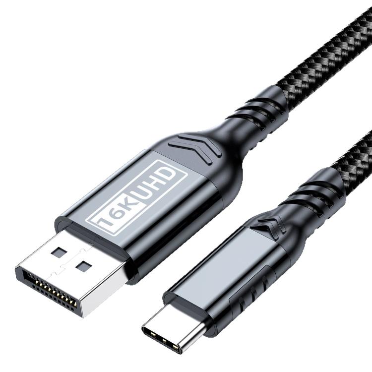 WG226 16K Ultra HD Type-C to DP 2.1 Display Cable Thunderbolt Adapter Cable with Logo, Length:1.5m - Black
