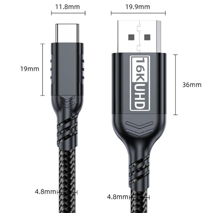 WG226 16K Ultra HD Type-C to DP 2.1 Display Cable Thunderbolt Adapter Cable with Logo, Length:1.5m - Black