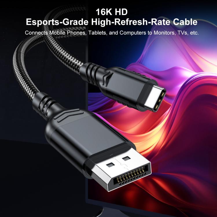 WG226 16K Ultra HD Type-C to DP 2.1 Display Cable Thunderbolt Adapter Cable No Logo, Length:1.5m - Black