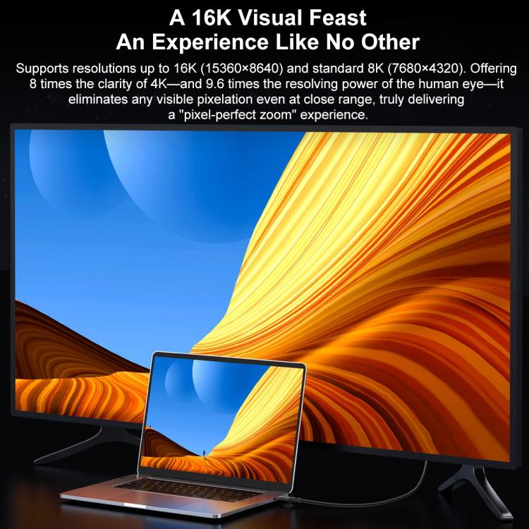 WG226 16K Ultra HD Type-C to DP 2.1 Display Cable Thunderbolt Adapter Cable No Logo, Length:1.8m - Black