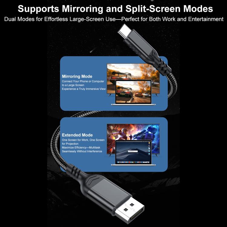 WG226 16K Ultra HD Type-C to DP 2.1 Display Cable Thunderbolt Adapter Cable No Logo, Length:1.8m - Black