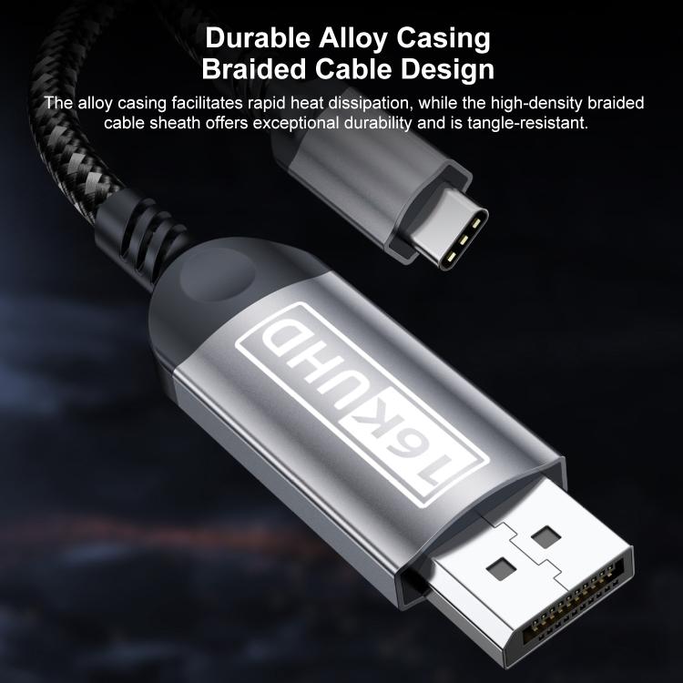 WG228 16K Ultra HD Type-C to DP 2.1 Display Cable Monitor Adapter Cable, Length:2m - Grey