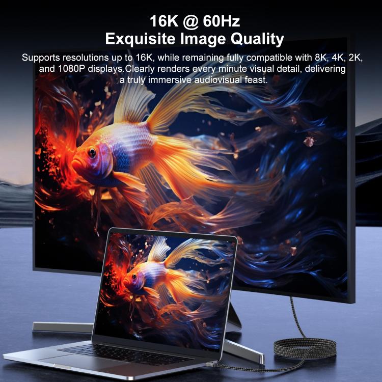 WG228 16K Ultra HD Type-C to DP 2.1 Display Cable Monitor Adapter Cable, Length:2m - Grey