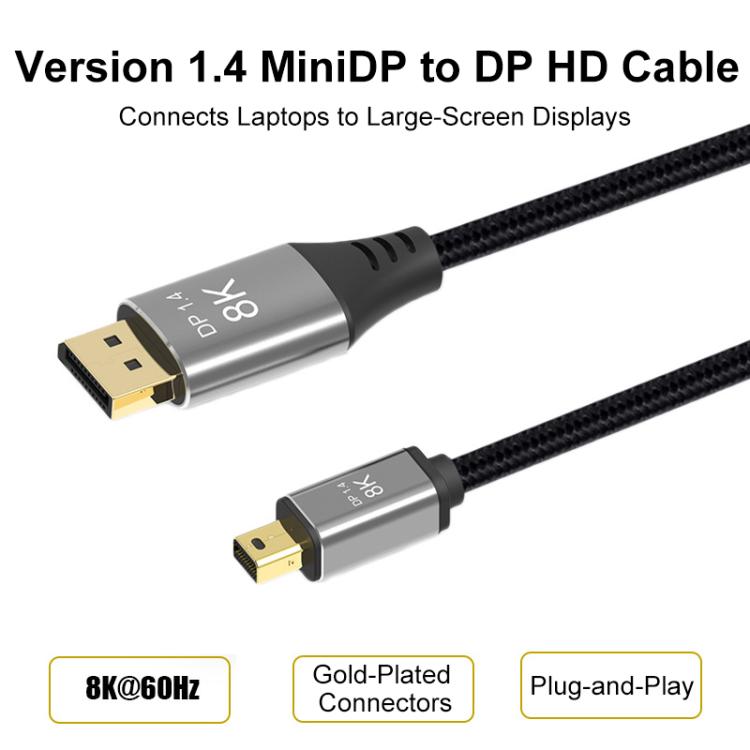 WG233 Mini DP to DP1.4 8K HD Video Adapter Cable, Length:2m - Black