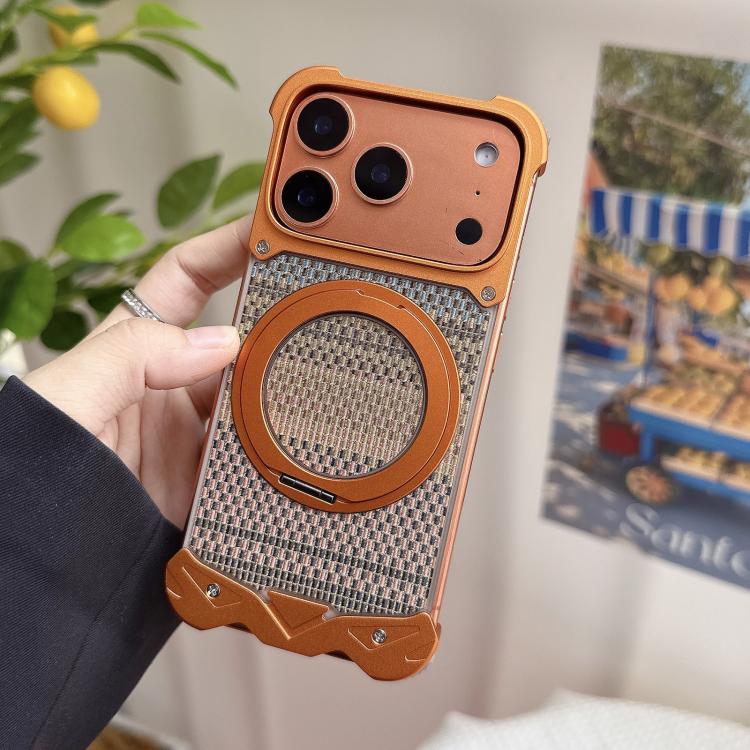 For iPhone 17 Pro Max Eagle Metal Frameless Woven Fabric PC Magnetic Holder Phone Case