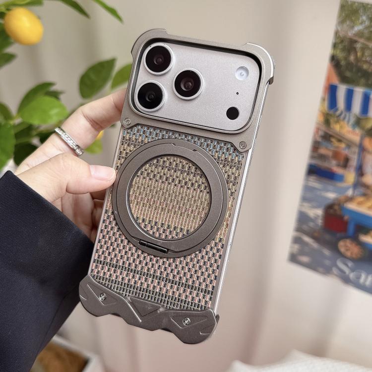 For iPhone 17 Pro Eagle Metal Frameless Woven Fabric PC Magnetic Holder Phone Case