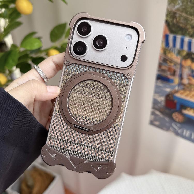 For iPhone 17 Pro Eagle Metal Frameless Woven Fabric PC Magnetic Holder Phone Case