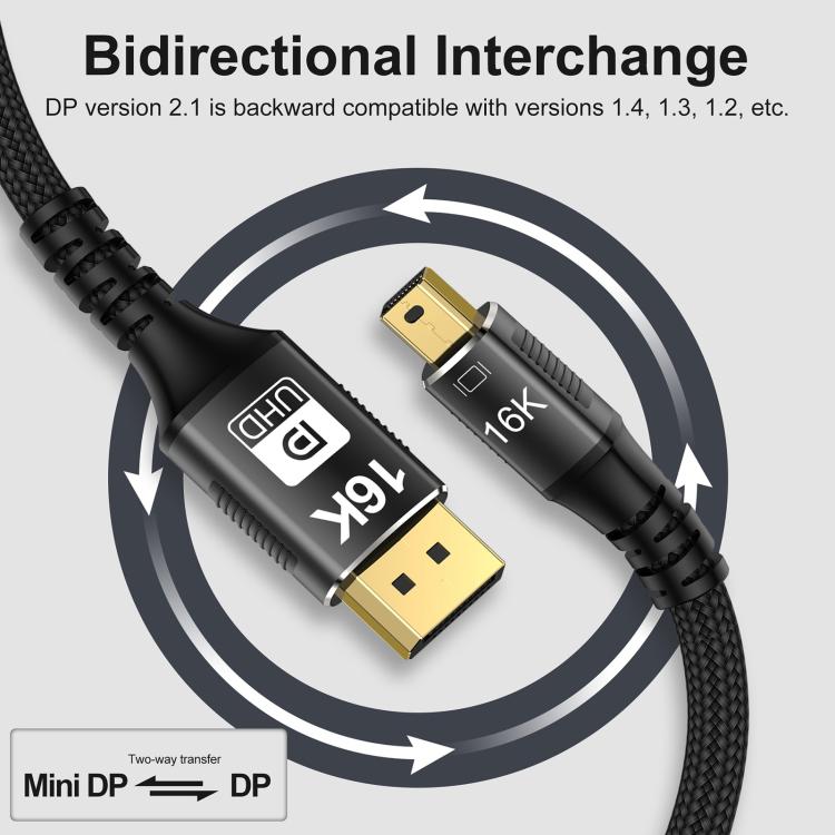 WG233 Mini DP to DP1.4 16K HD Video Adapter Cable, Length:3m - Black