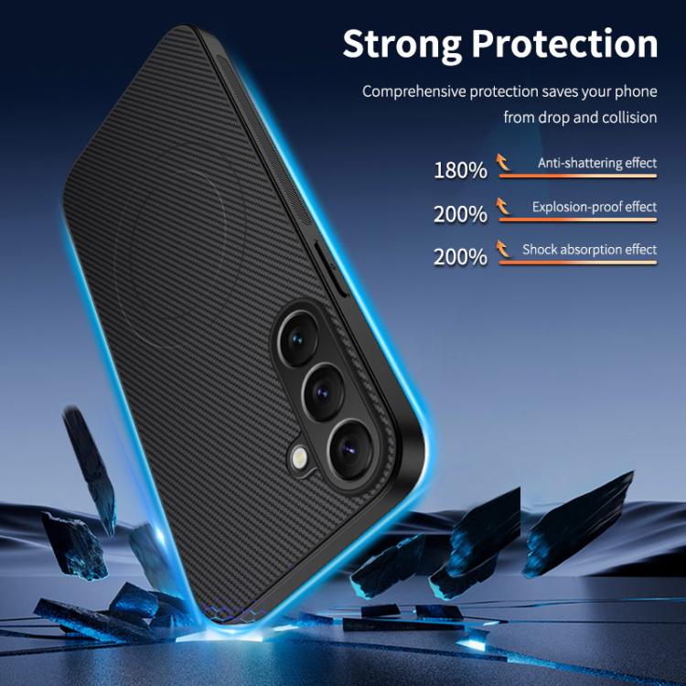For Samsung Galaxy A14 4G WANLONFENG TQ1 Series Magnetic Carbon Fiber Texture Phone Case with 2pcs Screen Films