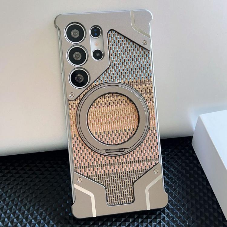 For Samsung Galaxy S24 Ultra 5G Thread Woven Armor Frameless Magnetic Holder Phone Case