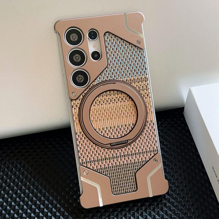 For Samsung Galaxy S23 Ultra 5G Thread Woven Armor Frameless Magnetic Holder Phone Case