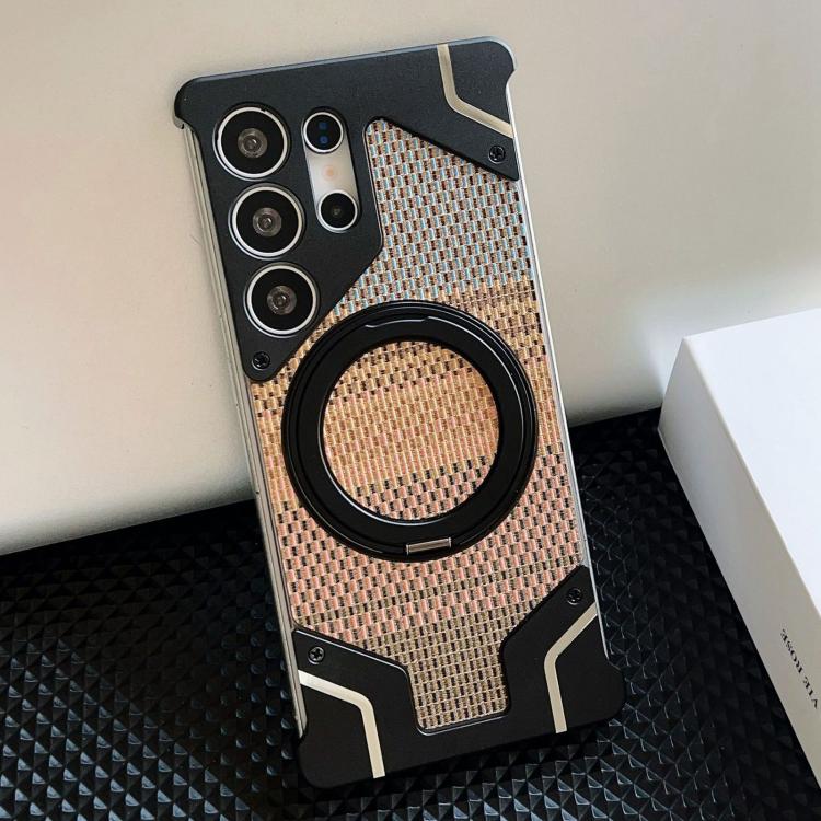 For Samsung Galaxy S22 Ultra 5G Thread Woven Armor Frameless Magnetic Holder Phone Case