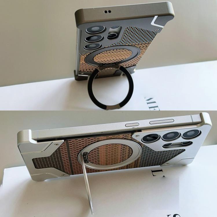 For Samsung Galaxy S23 Ultra 5G Thread Woven Armor Frameless Magnetic Holder Phone Case
