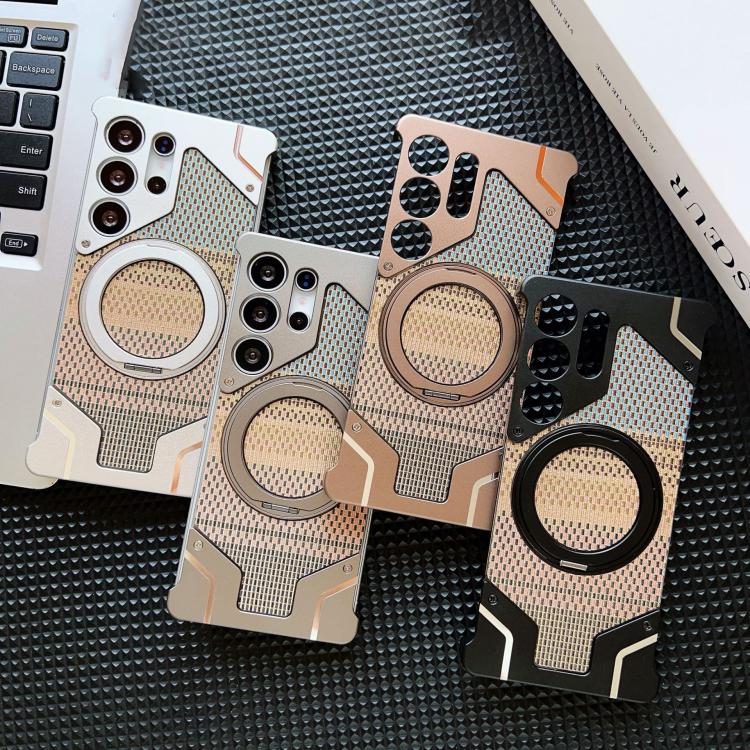 For Samsung Galaxy S26 Ultra 5G Thread Woven Armor Frameless Magnetic Holder Phone Case