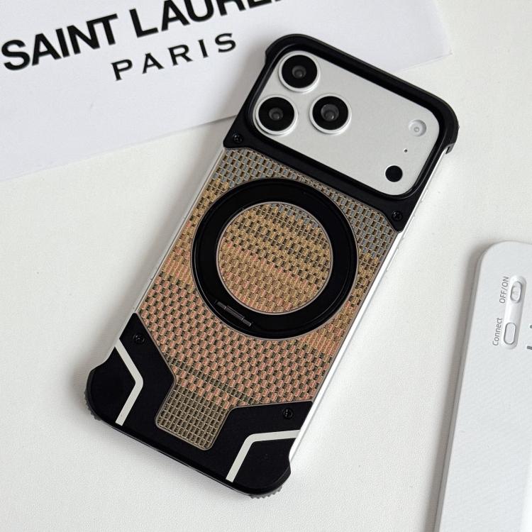 For iPhone 14 Pro Thread Woven Armor Frameless Magnetic Holder Phone Case