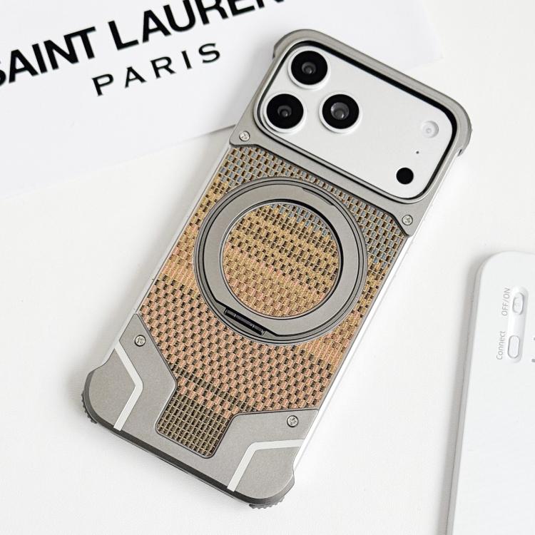 For iPhone 16 Pro Max Thread Woven Armor Frameless Magnetic Holder Phone Case