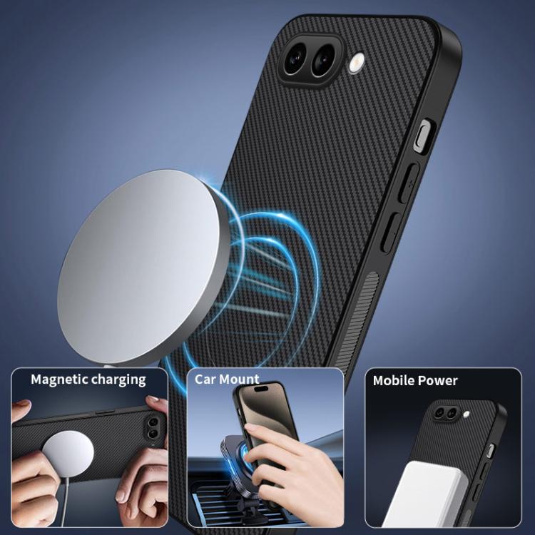 For Google Pixel 9a WANLONFENG TQ1 Series Magnetic Carbon Fiber Texture Phone Case with 2pcs Screen Films