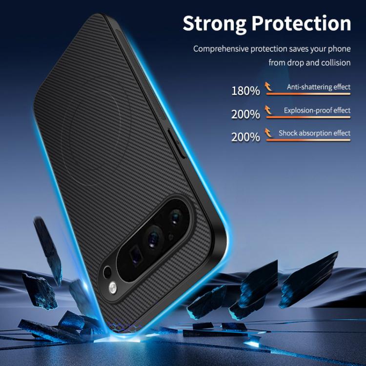 For Google Pixel 9 Pro WANLONFENG TQ1 Series Magnetic Carbon Fiber Texture Phone Case with 2pcs Screen Films