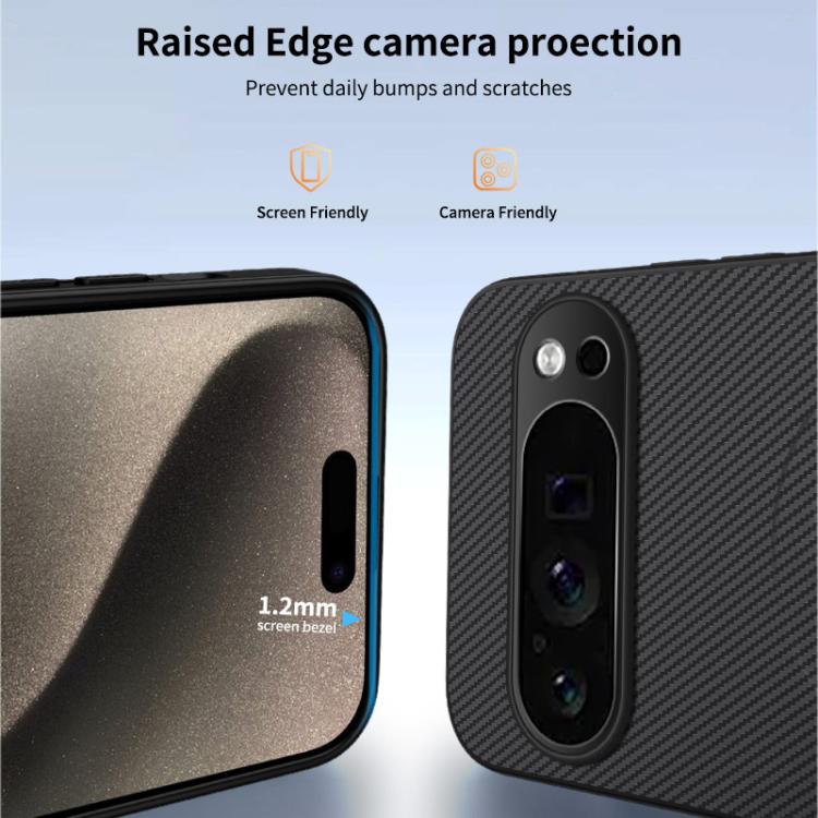 For Google Pixel 9 Pro WANLONFENG TQ1 Series Magnetic Carbon Fiber Texture Phone Case with 2pcs Screen Films