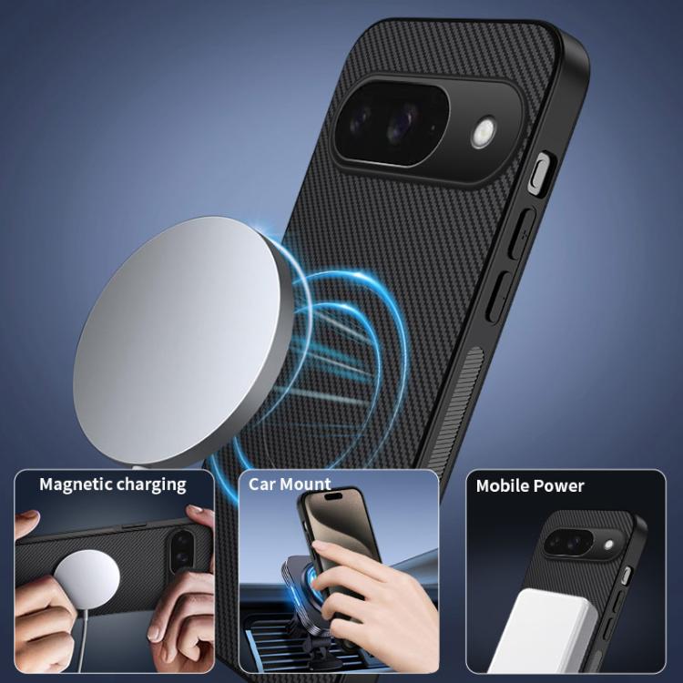 For Google Pixel 9 WANLONFENG TQ1 Series Magnetic Carbon Fiber Texture Phone Case with 2pcs Screen Films
