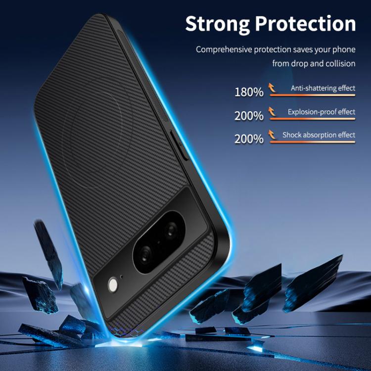 For Google Pixel 8 WANLONFENG TQ1 Series Magnetic Carbon Fiber Texture Phone Case with 2pcs Screen Films
