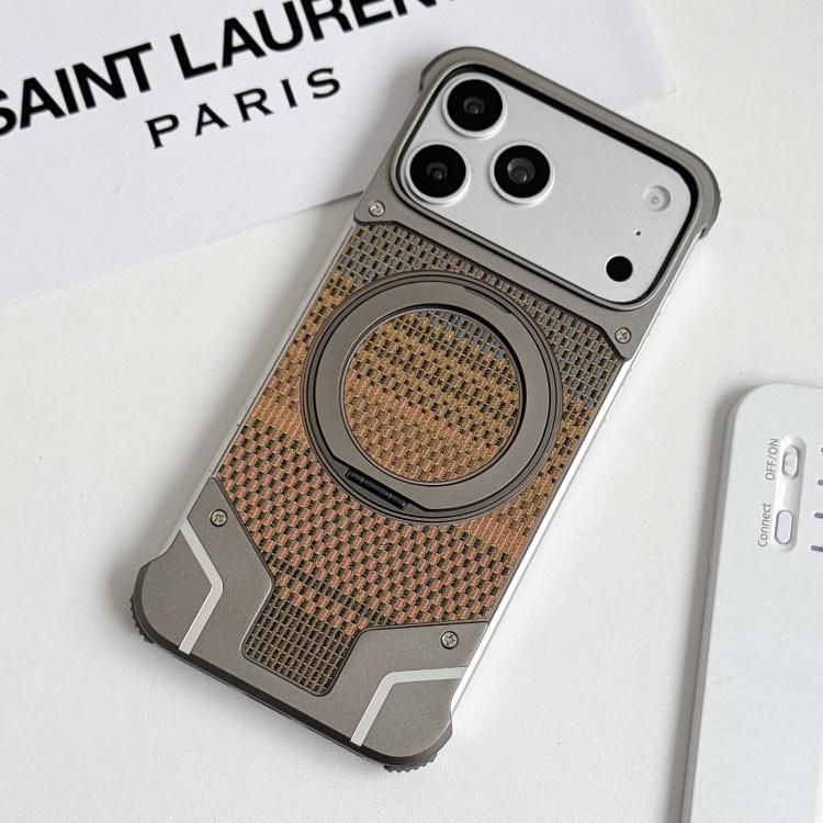 For iPhone 17 Pro Thread Woven Armor Frameless Magnetic Holder Phone Case