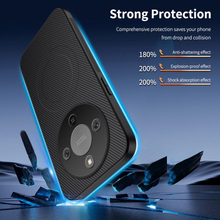 For Honor Magic8 Lite 5G / X9d 5G WANLONFENG TQ1 Series Magnetic Carbon Fiber Texture Phone Case with 2pcs Screen Films