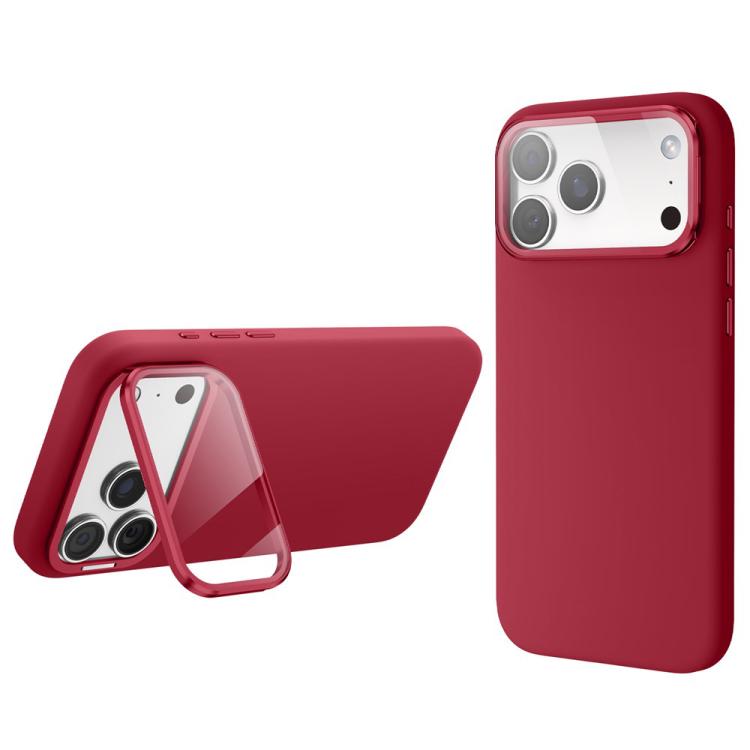 For iPhone 17 Pro Max Liquid Silicone Magnetic Shockproof Phone Case with Lens Cover Kickstand