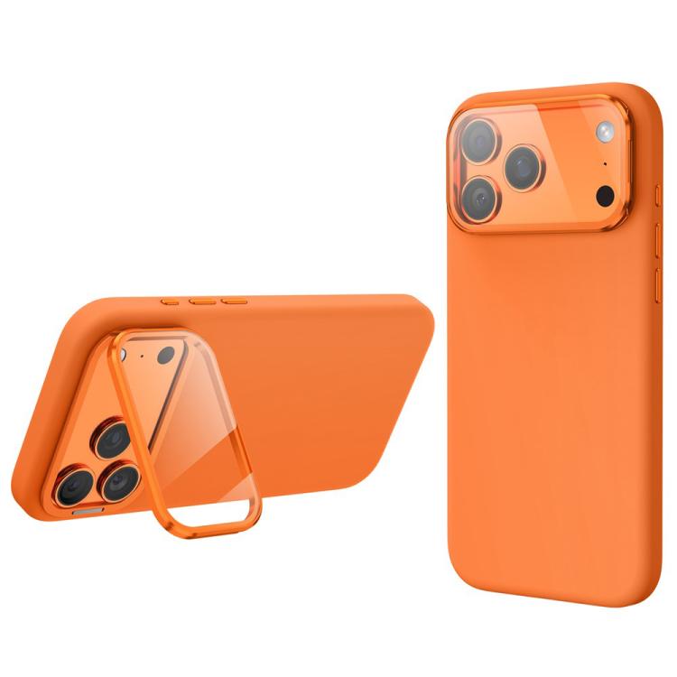 For iPhone 17 Pro Liquid Silicone Magnetic Shockproof Phone Case with Lens Cover Kickstand