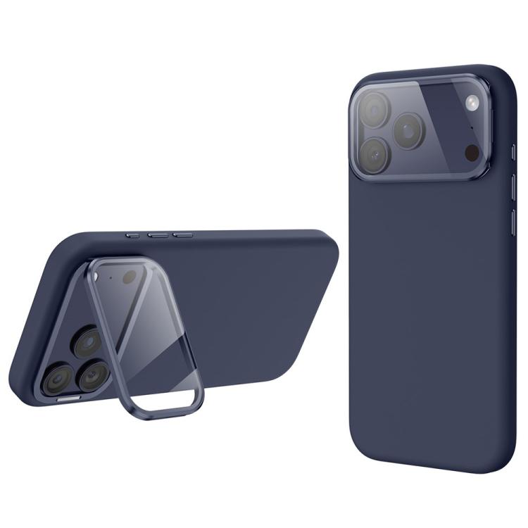 For iPhone 17 Pro Liquid Silicone Magnetic Shockproof Phone Case with Lens Cover Kickstand