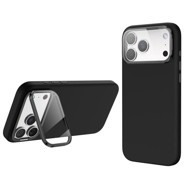 For iPhone 17 Pro Liquid Silicone Magnetic Shockproof Phone Case with Lens Cover Kickstand