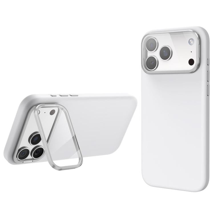 For iPhone 17 Pro Liquid Silicone Magnetic Shockproof Phone Case with Lens Cover Kickstand