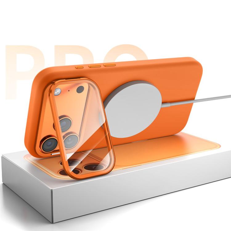 For iPhone 16 Pro Max Liquid Silicone Magnetic Shockproof Phone Case with Lens Cover Kickstand