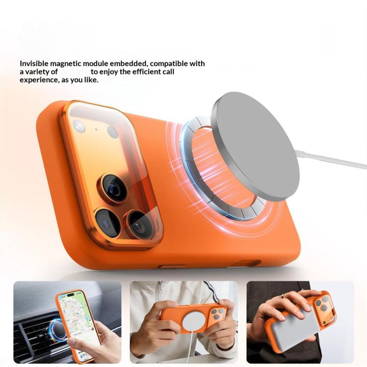 For iPhone 17 Pro Max Liquid Silicone Magnetic Shockproof Phone Case with Lens Cover Kickstand