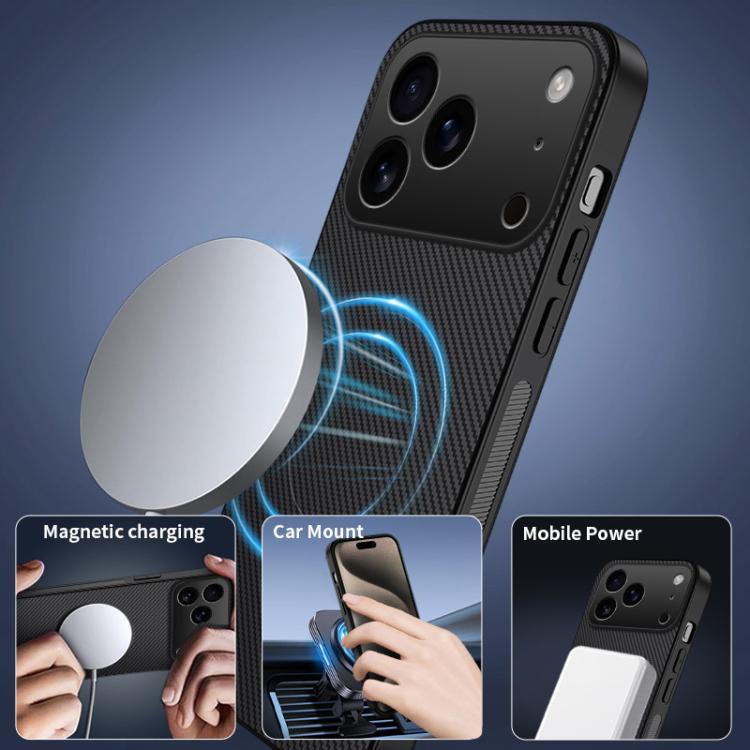 For iPhone 17 Pro Max WANLONFENG TQ1 Series Magnetic Carbon Fiber Texture Phone Case with 2pcs Screen Films